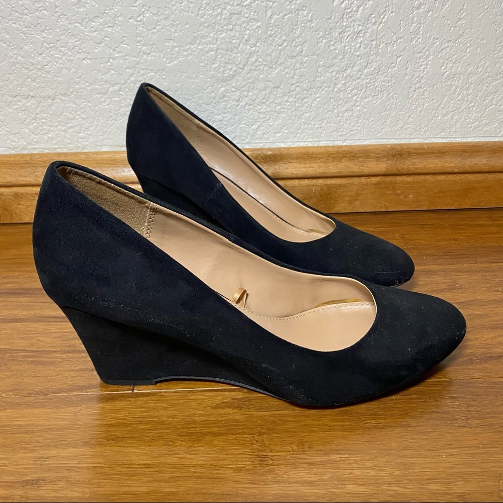 Black Velvet Wedge Heels